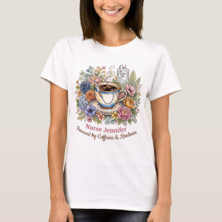 Watercolor Medical Coffee Floral Personalised Name T-Shirt