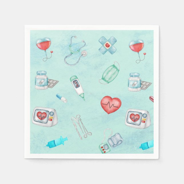 Watercolor Medical Doctor Nurse Themed  Napkin (Front)