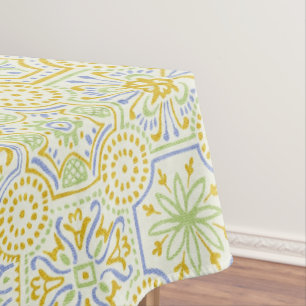 Watercolor Mediterranean Azulejo Boho Pattern Tablecloth