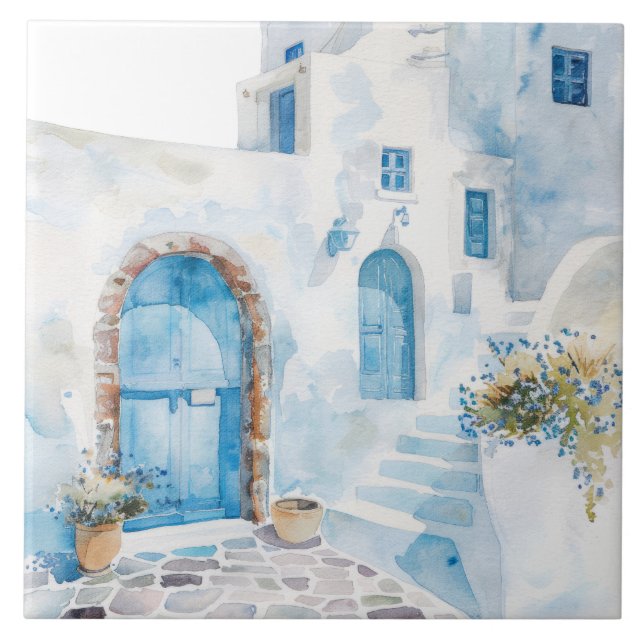 Watercolor Mediterranean  Ceramic Tile (Front)