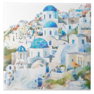 Watercolor Mediterranean Ceramic Tile