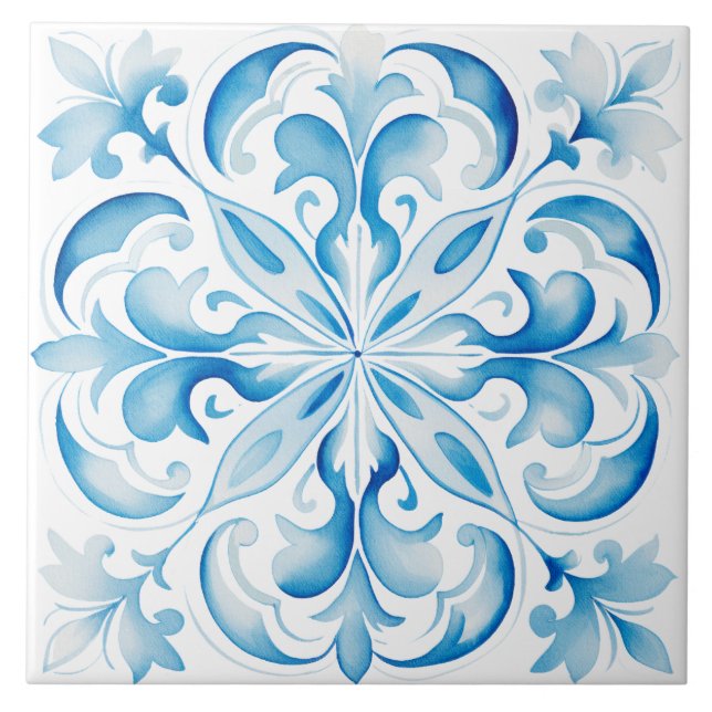 Watercolor Mediterranean  Ceramic Tile (Front)