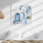 Watercolor Mediterranean Coastal Travel Wall Art<br><div class="desc">Bring the charm of the Mediterranean into your home with the "Watercolor Mediterranean Coastal Travel Wall Art." This stunning square artwork captures a picturesque street scene from Santorini, rendered in delicate watercolor techniques. Dominated by vibrant azure and crisp white tones, this piece perfectly encapsulates Greek island life's serene and inviting...</div>