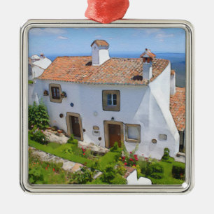 Watercolor Mediterranean house Metal Ornament