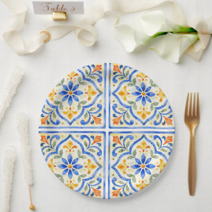 Watercolor Mediterranean Italian Bridal Shower Paper Plate