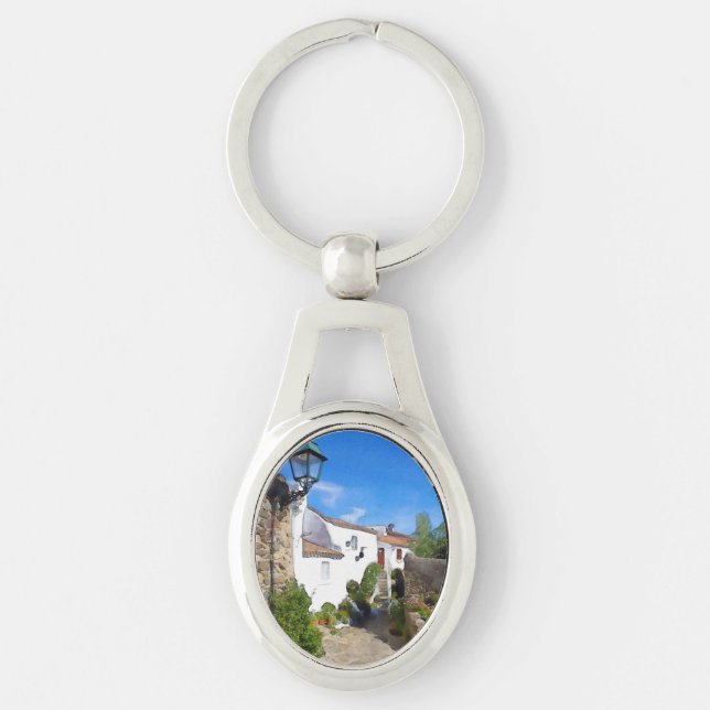 Watercolor Mediterranean village Key Ring (Front)