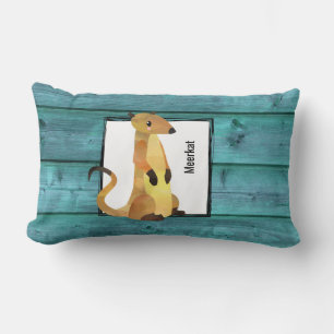 Watercolor Meerkat on a Blue Wood Background Lumbar Cushion