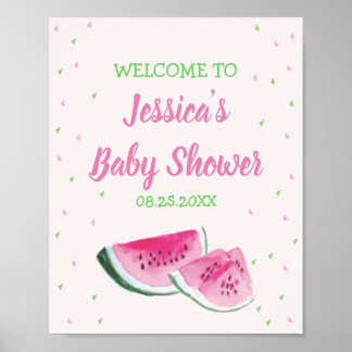 Watercolor Melon Baby Shower Pink Green Poster