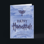 Watercolor Menorah Folded Hanukkah Card<br><div class="desc">A wash of watery blue serves as a subtle backdrop for this textured menorah illustration and inky, hand-lettered Happy Hanukkah text. Don't forget to personalise the front with your name text. Add a personal touch to the inside of this folded card with the "customise it" options and change everything from...</div>