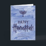Watercolor Menorah Folded Hanukkah Card<br><div class="desc">A wash of watery blue serves as a subtle backdrop for this textured menorah illustration and inky, hand-lettered Happy Hanukkah text. Don't forget to personalise the front with your name text. Add a personal touch to the inside of this folded card with the "customise it" options and change everything from...</div>