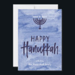 Watercolor Menorah Hanukkah Flat Photo Card<br><div class="desc">A wash of watery blue serves as a subtle backdrop for a textured menorah illustration and inky, hand-lettered Happy Hanukkah text. Don't forget to personalise this two-photo holiday card with your own photos and name text. Add your own special touch with the "customise it" options and change everything from the...</div>