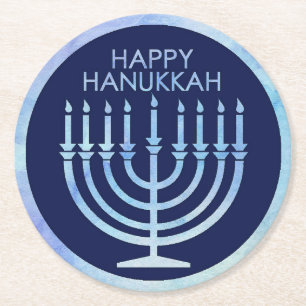 Watercolor menorah Hanukkah Round Paper Coaster