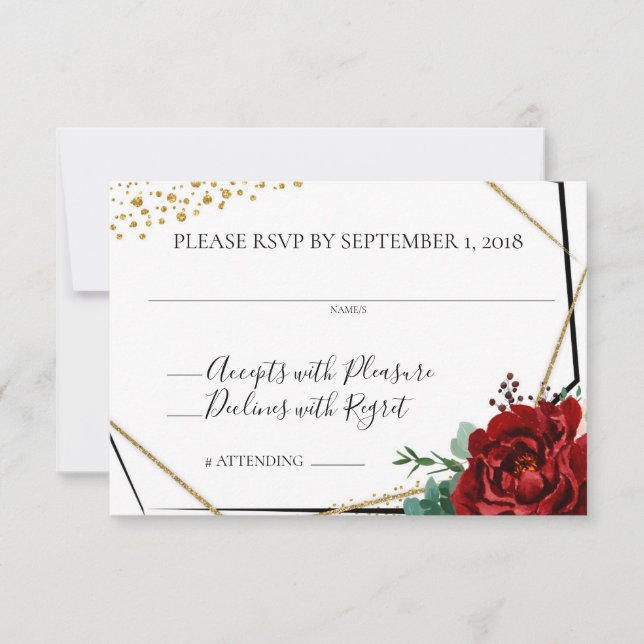Watercolor Merlot Modern Floral Geometric RSVP Invitation (Front)