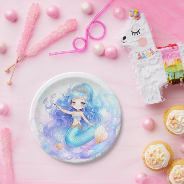 Watercolor Mermaid Baby Girl Shower Paper Plate (Party)