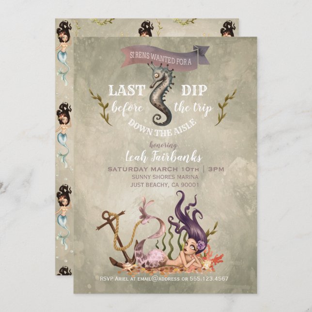 Watercolor Mermaid Bachelorette Party Invitation (Front/Back)