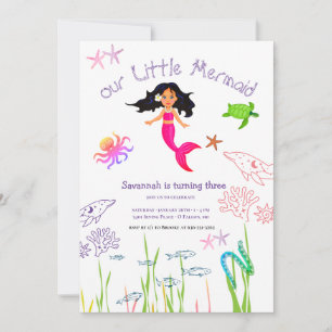 Watercolor Mermaid Birthday Invitation