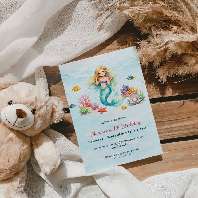 Watercolor Mermaid Birthday Invitation (Creator Uploaded)