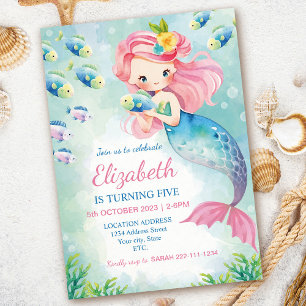 Watercolor Mermaid Birthday Invitation