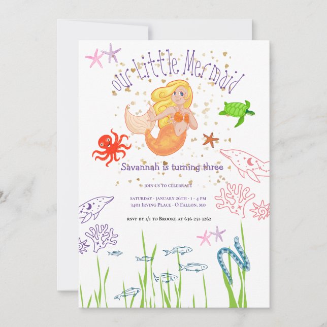 Watercolor Mermaid Birthday  Invitation (Front)