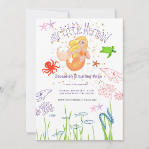 Watercolor Mermaid Birthday  Invitation