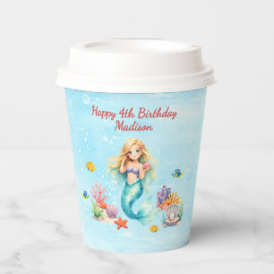 Watercolor Mermaid Birthday Paper Cups