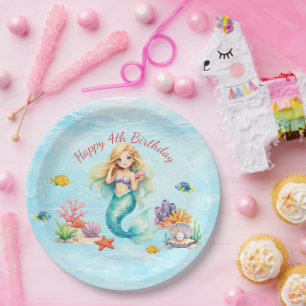 Watercolor Mermaid Birthday Paper Plate