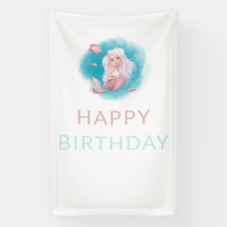 Watercolor Mermaid Birthday Party Banner