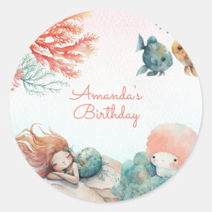Watercolor Mermaid Birthday Party Classic Round Sticker