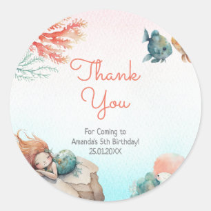 Watercolor Mermaid Birthday Party  Classic Round Sticker