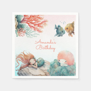 Watercolor Mermaid Birthday Party  Napkin