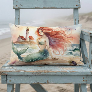 Watercolor Mermaid by Lighthouse Shore Lumbar Cushion