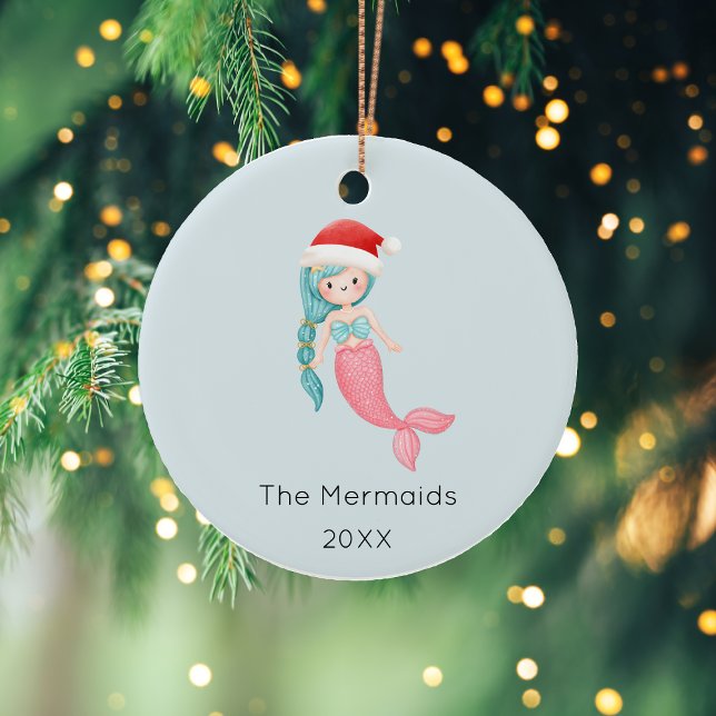 Watercolor Mermaid Christmas Photo Ceramic Ornament (Creator Uploaded)