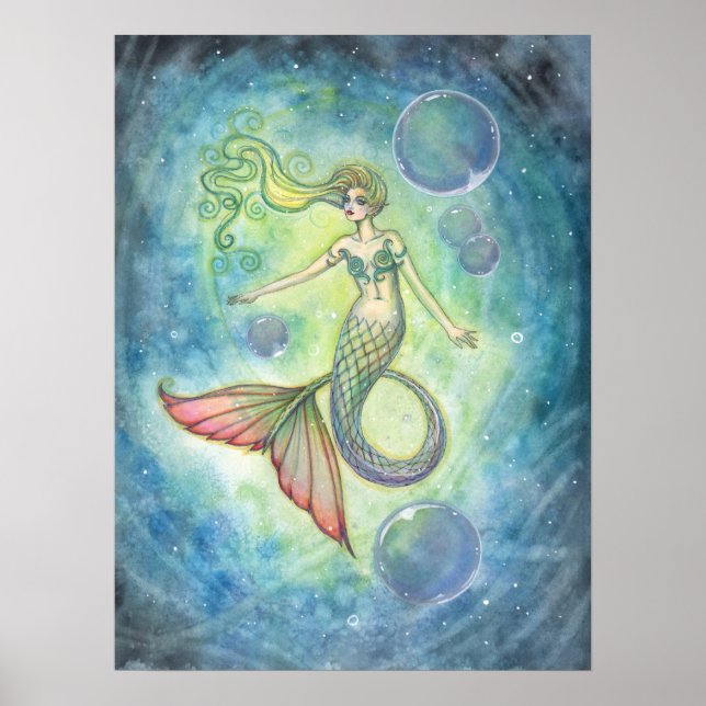 Watercolor Mermaid Fantay Art by Molly Harrison Poster (Front)
