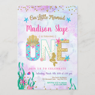 Watercolor Mermaid First Birthday Invitation