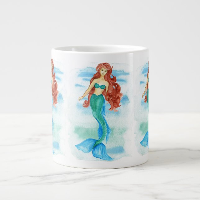 Watercolor Mermaid  Large Coffee Mug (Front)