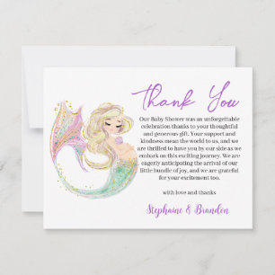 Watercolor Mermaid Mother to Be Thank You Card