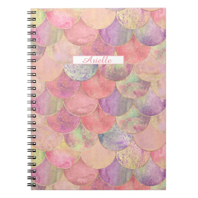 Watercolor Mermaid Scale Personalised Notebook (Front)