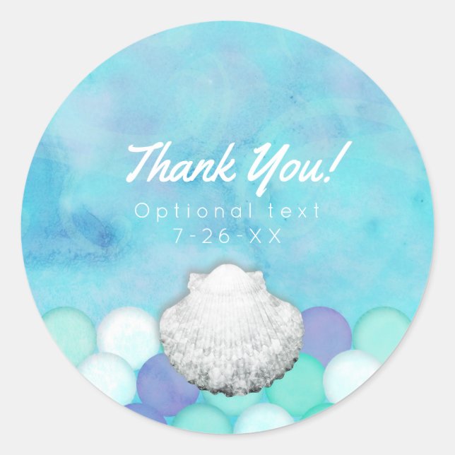 Watercolor Mermaid Scales Birthday Party Favour Classic Round Sticker (Front)