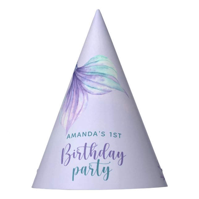 Watercolor Mermaid tail 1st birthday party Party Hat (Front)