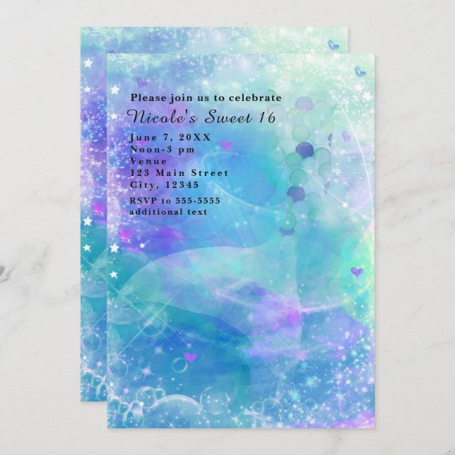 Watercolor Mermaid Tail Birthday Party Invitations (Front/Back)