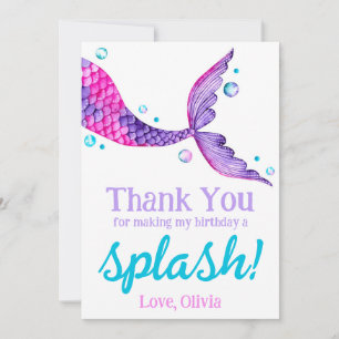 Watercolor Mermaid Tail Birthday Thank You Card