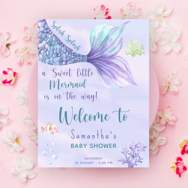 Watercolor Mermaid tail Girl Baby shower Welcome Poster (Creator Uploaded)