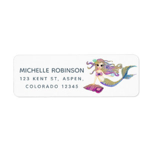 Watercolor Mermaid themed Birthday Party Return Address Label