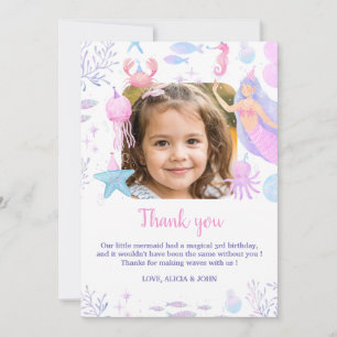 Watercolor Mermaid Under the Sea 3rd Birthday Thank You Card