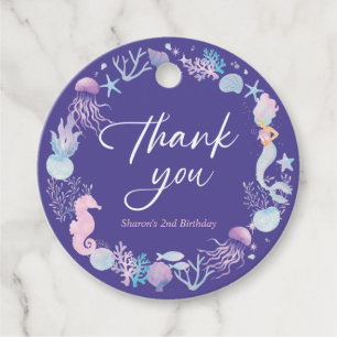 Watercolor Mermaid Under The Sea Thank You Purple Favour Tags
