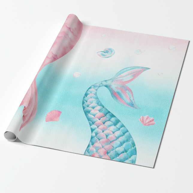 Watercolor Mermaid Under the Sea Wrapping Paper (Unrolled)