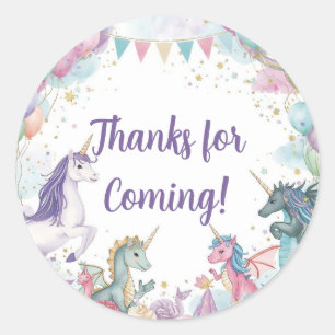 Watercolor Mermaid Unicorn Rainbow Birthday Favour Classic Round Sticker