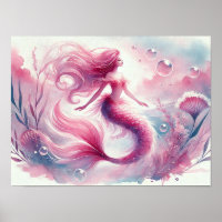 Watercolor Mermaid Wall Art