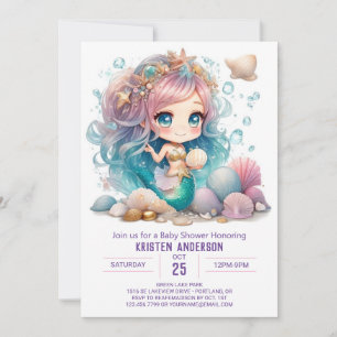 Watercolor Mermaid Wonders Baby Shower Invitation