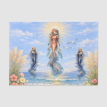 Watercolor Mermaids Ocean Beach Scene Decoupage